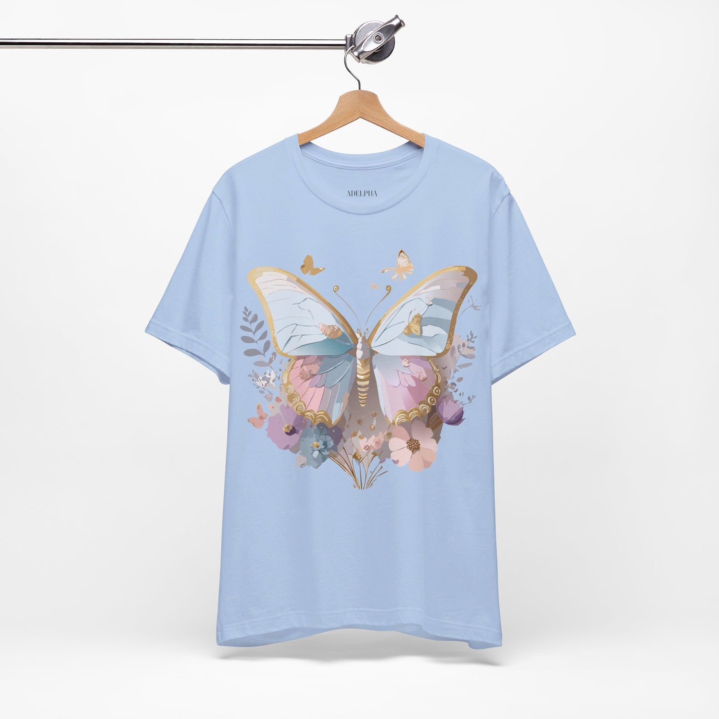 Natural Cotton Tee Shirt with Butterfly