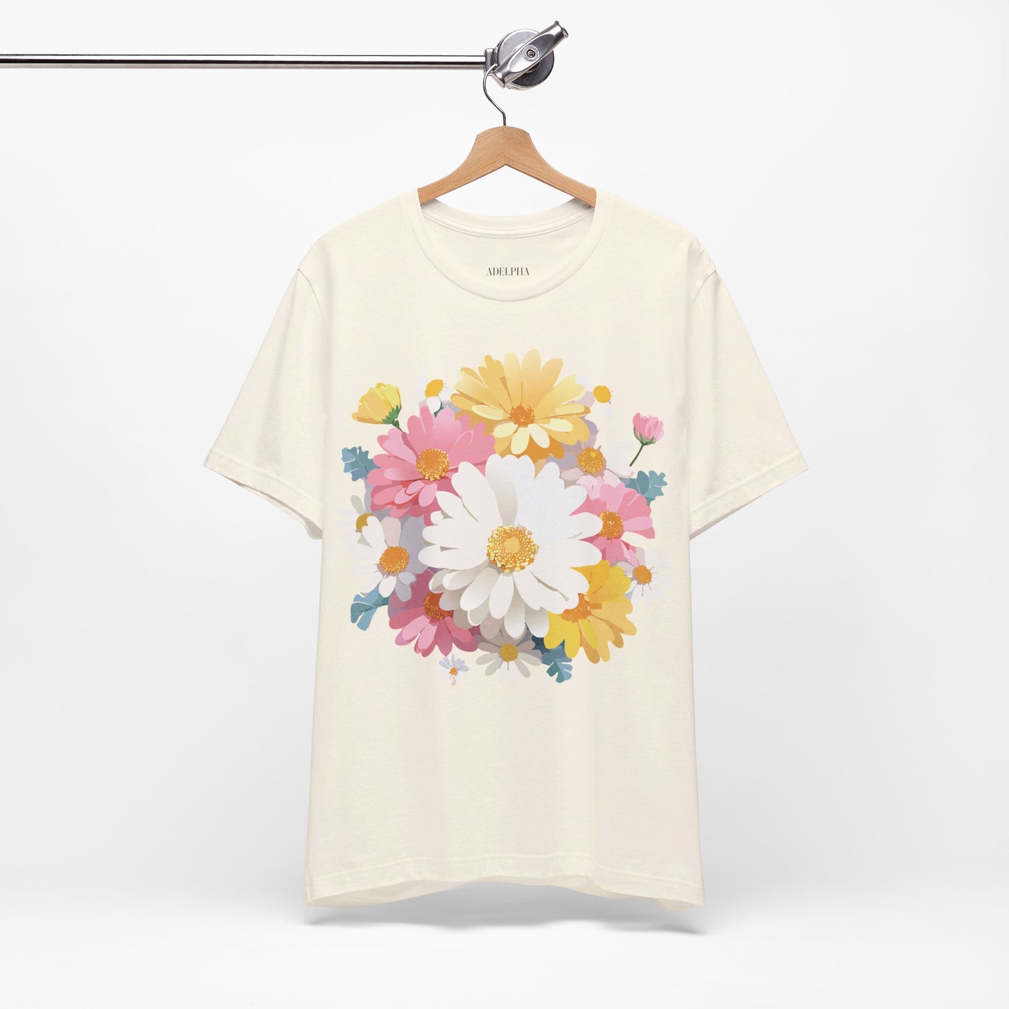 Natural Cotton Tee Shirt with Flowers