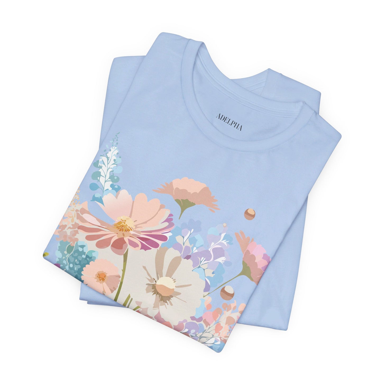 Natural Cotton Tee Shirt with Flowers