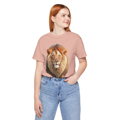 Safari Lion Head Illustration T-Shirt Unisex Cotton Realistic Lion Portrait Tee 3