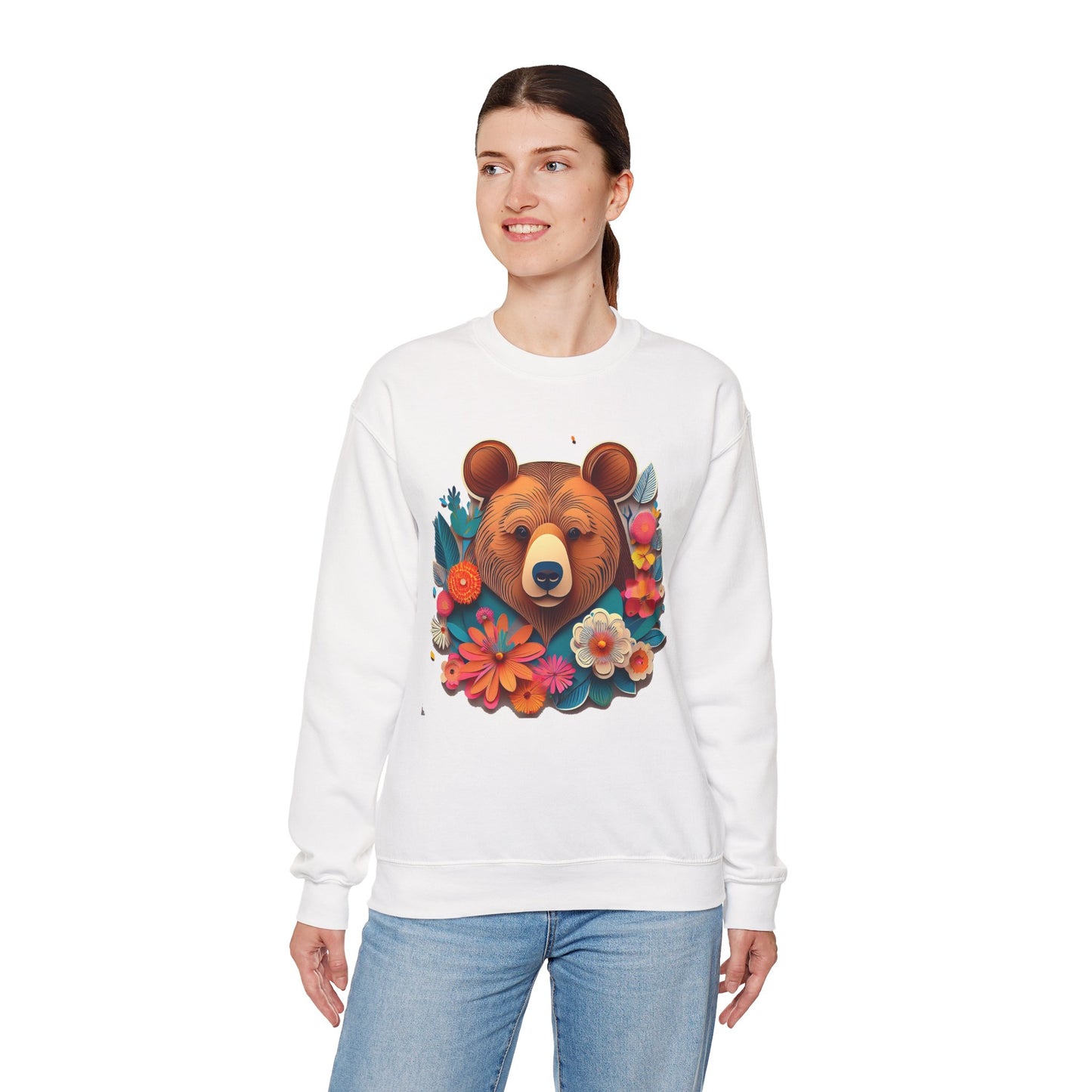 Unisex Floral Bear Sweatshirt, Animals Sweatshirt, Floral Sweatshirt, Art Design Sweatshirt
