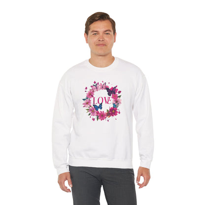 Unisex Floral Love Sweatshirt Butterfly Print 50 50 Cotton Poly Valentines Day