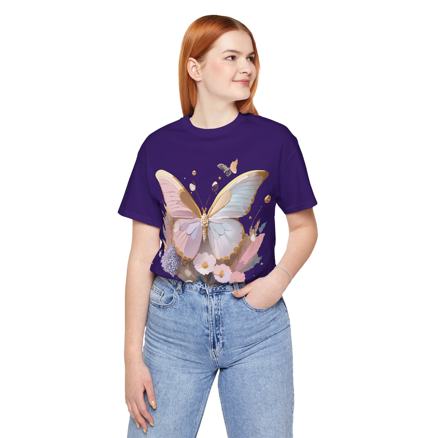 Natural Cotton Tee Shirt with Butterfly