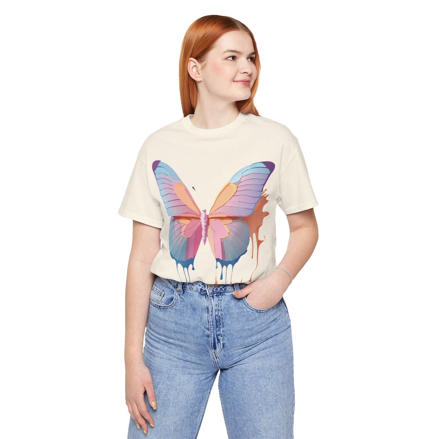 Natural Cotton Tee Shirt with Butterfly