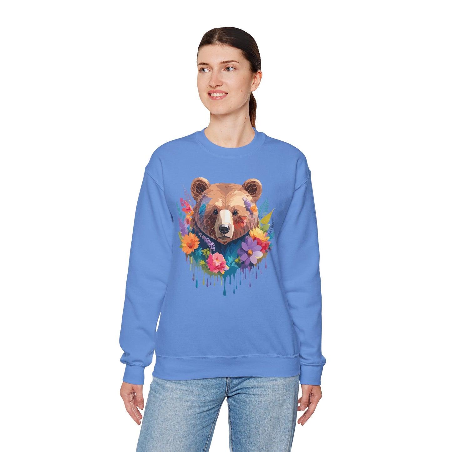 Unisex Floral Bear Sweatshirt, Animals Sweatshirt, Floral Sweatshirt, Art Design Sweatshirt