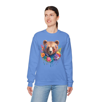 Unisex Floral Bear Sweatshirt Art Design Animals Gildan 18000 Crewneck