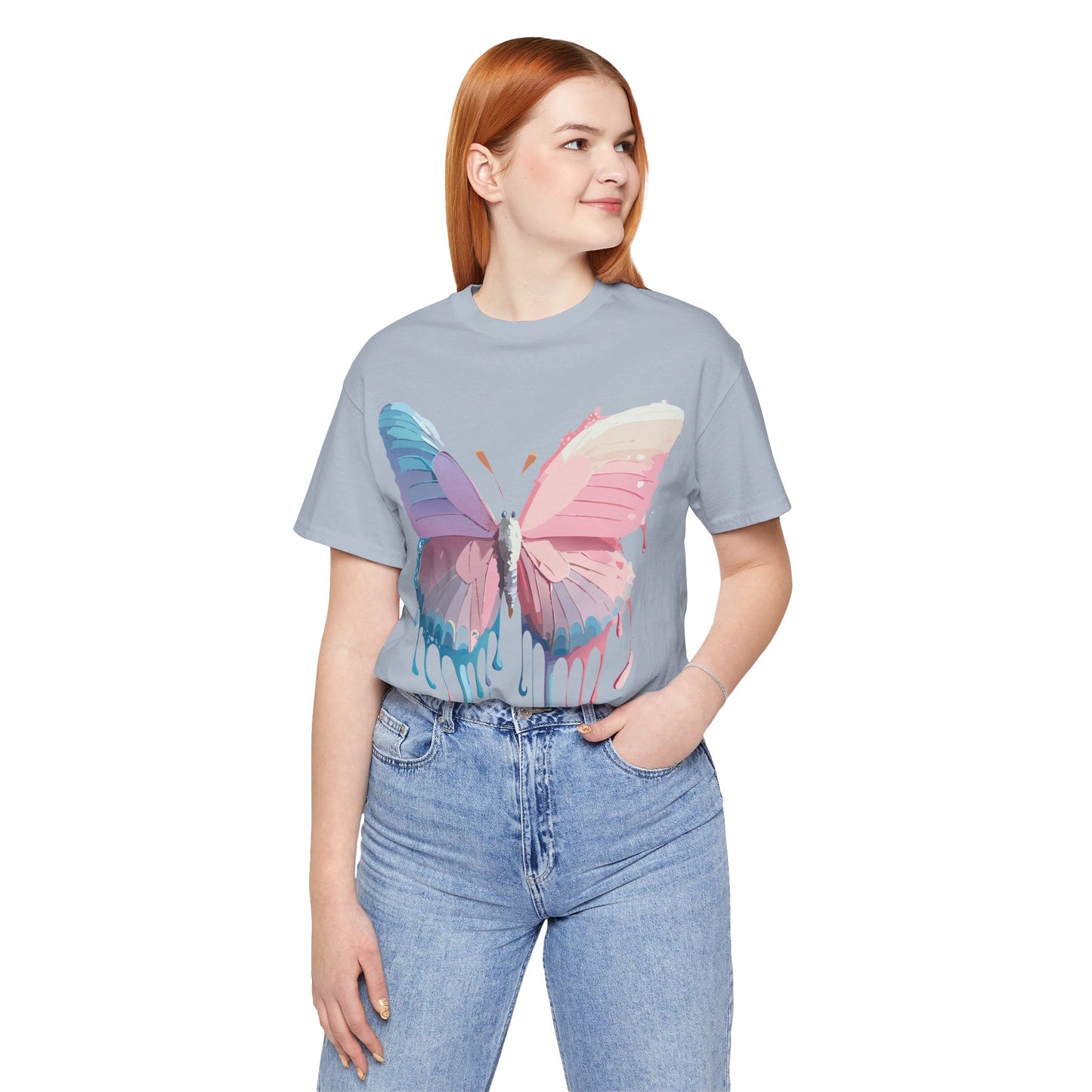 Natural Cotton Tee Shirt with Butterfly