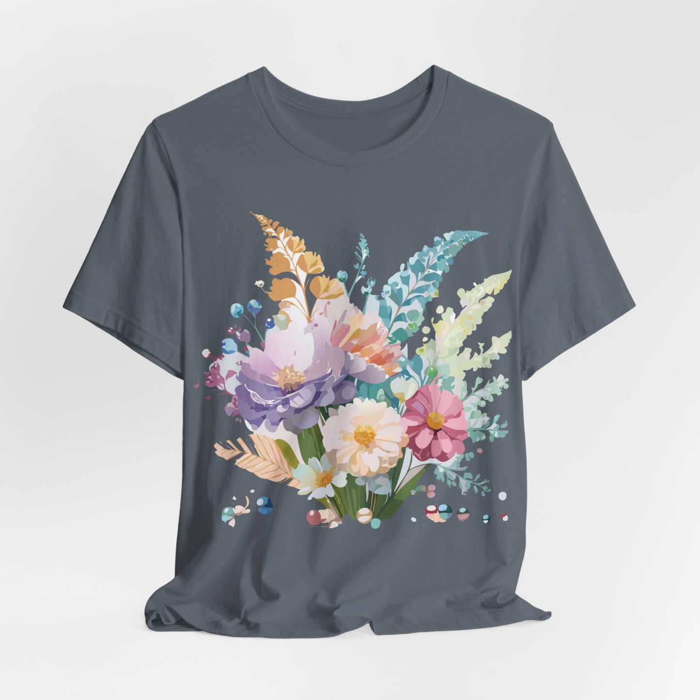 Natural Cotton Tee Shirt with Flowers