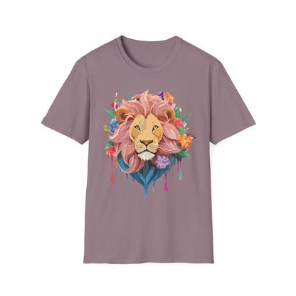 Lion Shirt Unisex Floral Lion Tee Animal Print Softstyle Tee