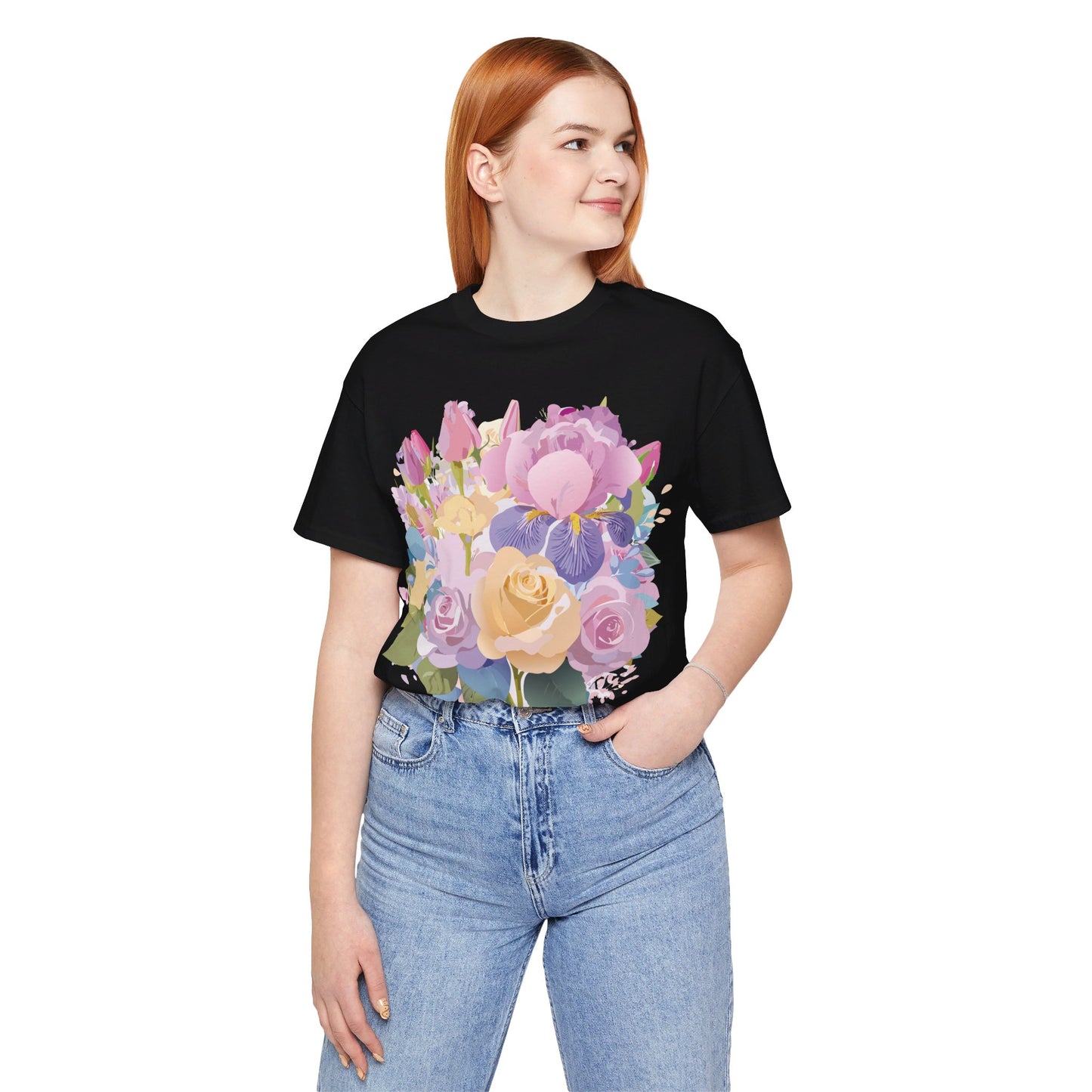 Natural Cotton Tee Shirt with Flowers