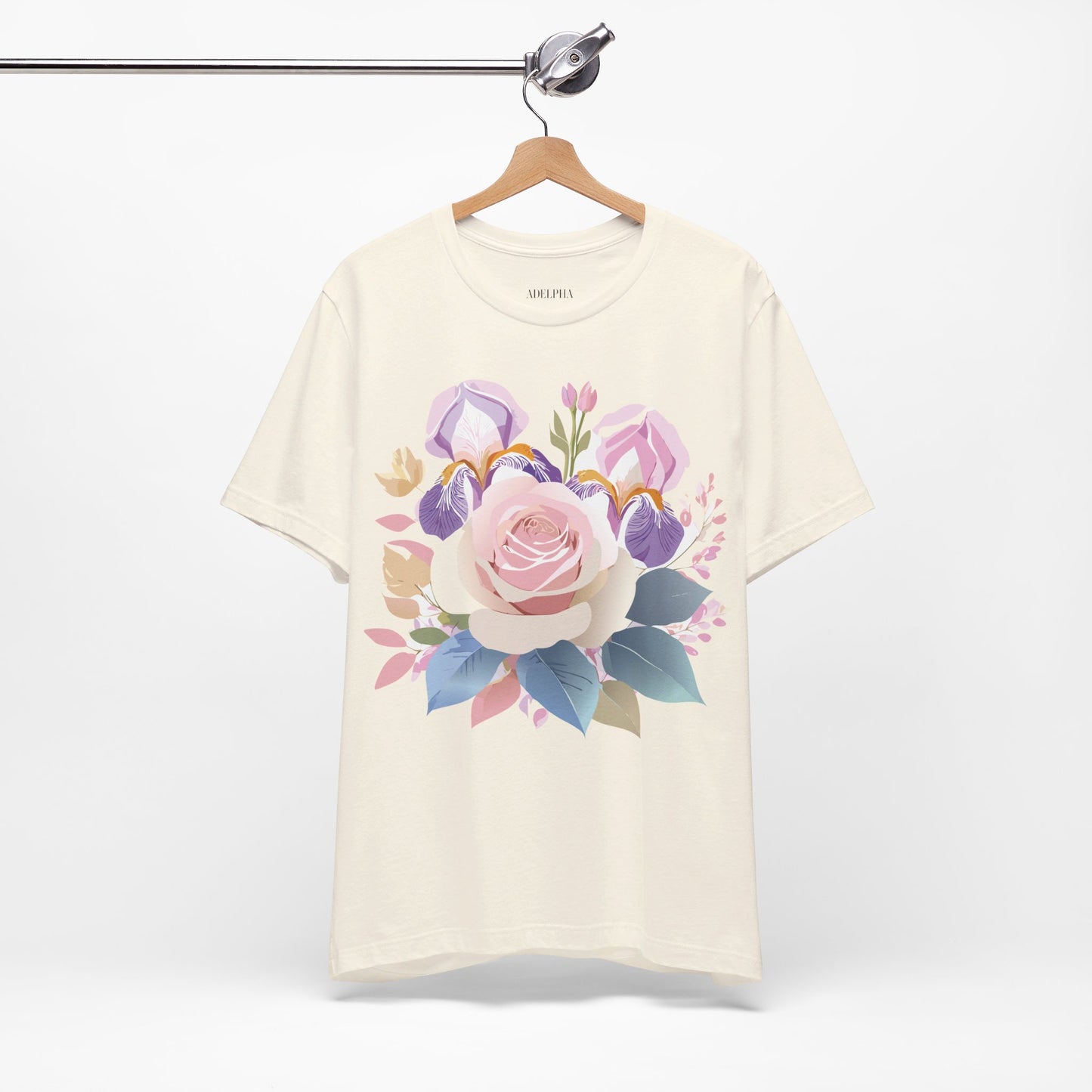 Natural Cotton Tee Shirt with Flowers