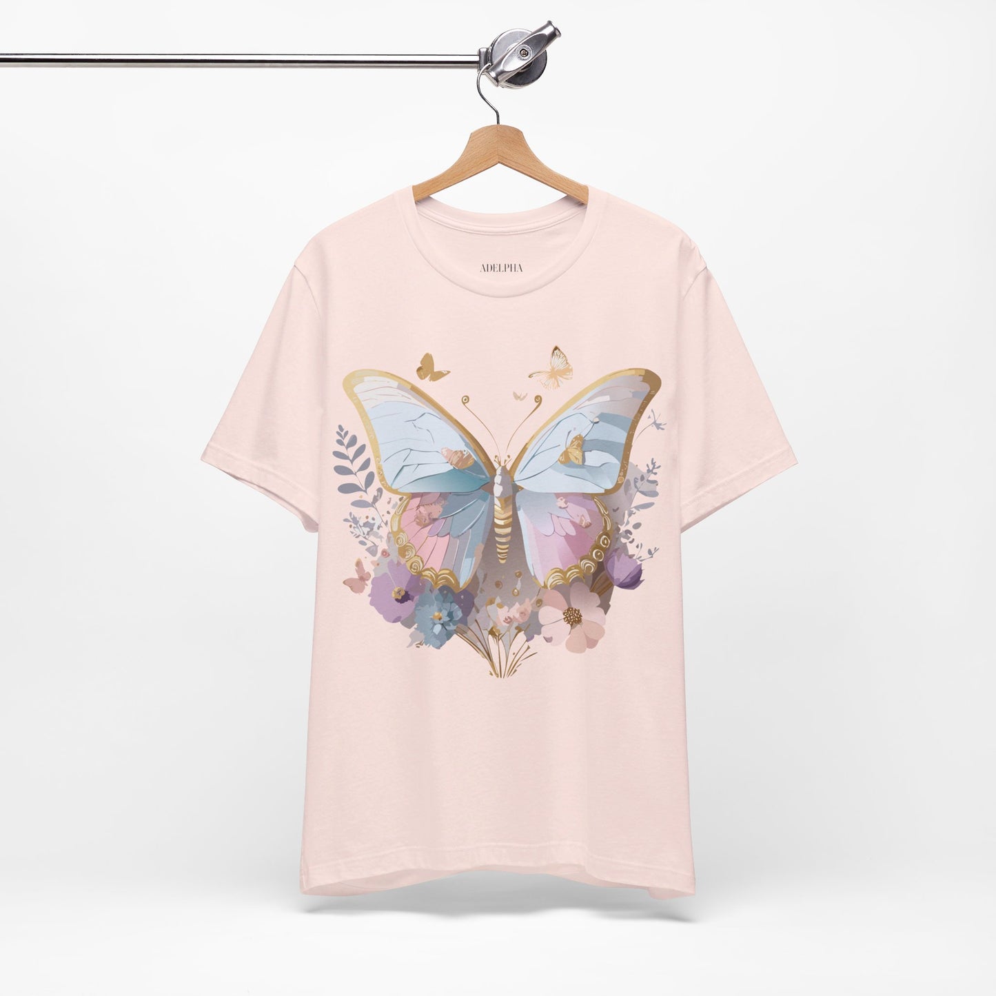 Natural Cotton Tee Shirt with Butterfly