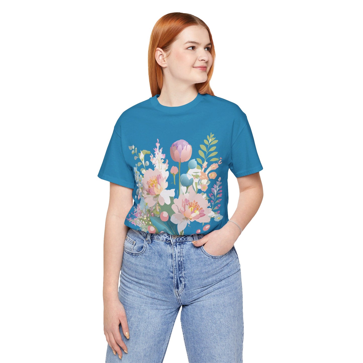 Natural Cotton Tee Shirt with Flowers