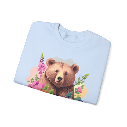 Unisex Floral Bear Sweatshirt With Art Design Animals Print Graphic