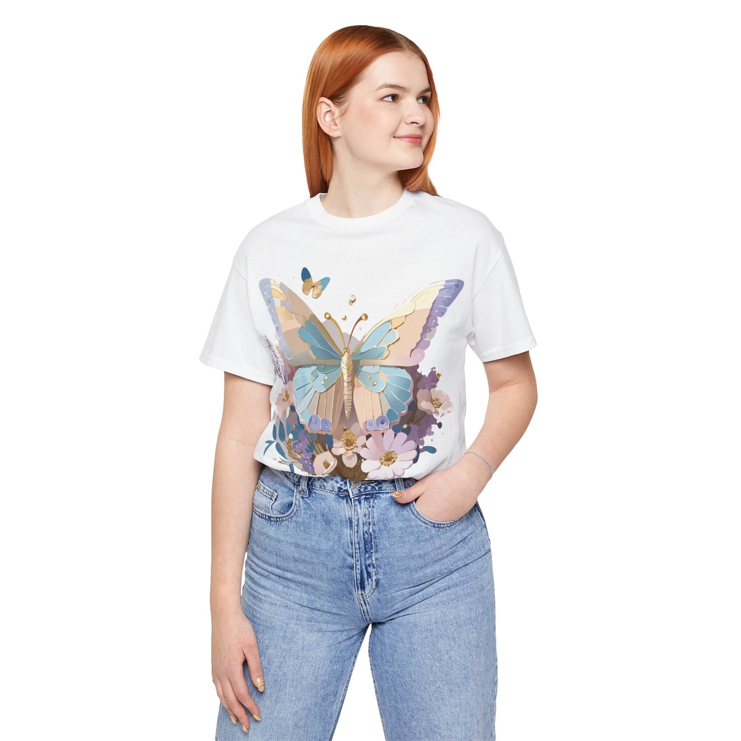 Natural Cotton Tee Shirt with Butterfly