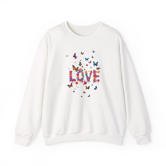 Unisex Floral Love Sweatshirt, Love Floral Sweatshirt, Floral Butterfly Sweatshirt, 50/50 Cotton-Poly Valentine's Day Sweatshirt 08