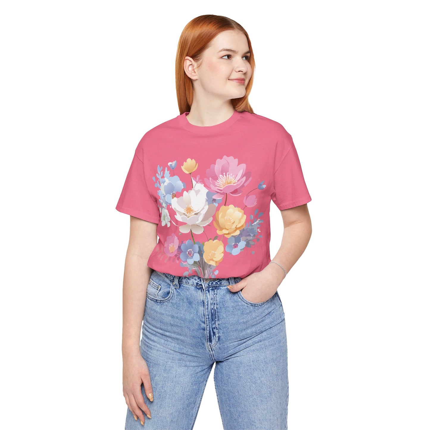 Natural Cotton Tee Shirt with Flowers