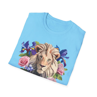 Unisex Lion Shirt Floral Lion Tee Softstyle Gildan 64000 100 Percent Cotton