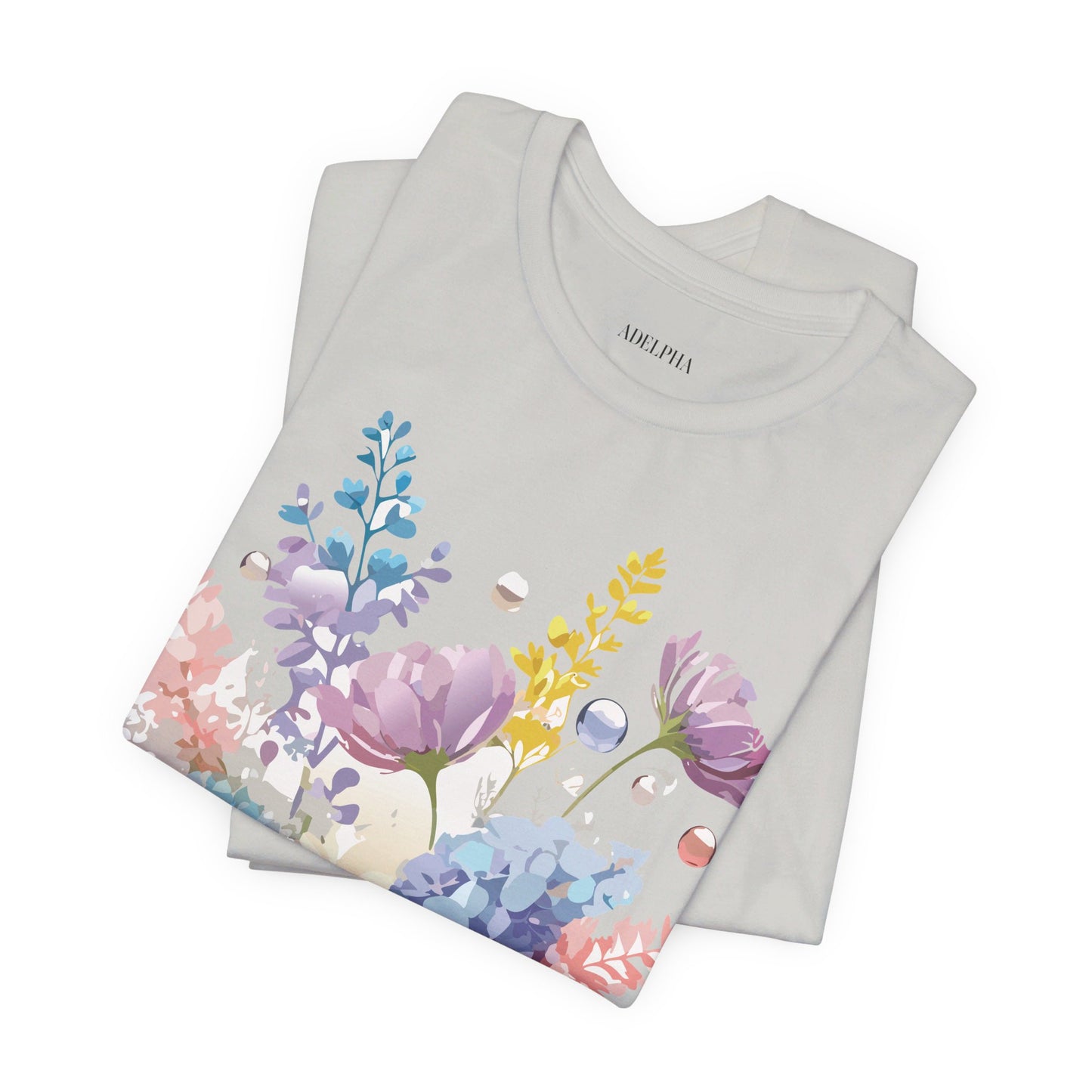 Natural Cotton Tee Shirt with Flowers