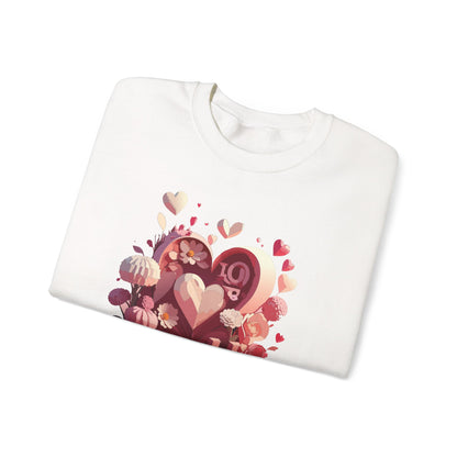 Unisex Floral Big Heart Sweatshirt Love Floral Valentine Day Cotton Poly Blend