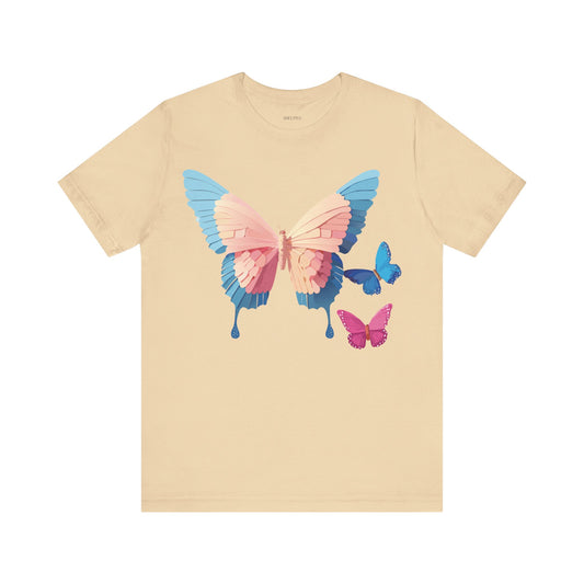 Natural Cotton Tee Shirt with Butterfly