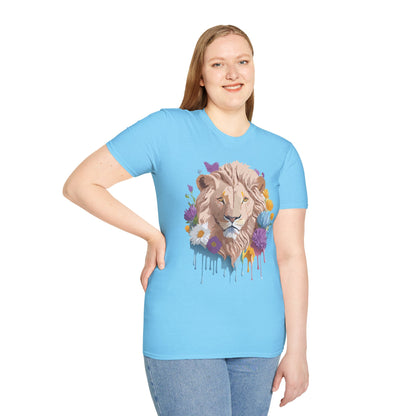 Lion Shirt Unisex Floral Lion Tee Gildan Softstyle 64000 Short Sleeve