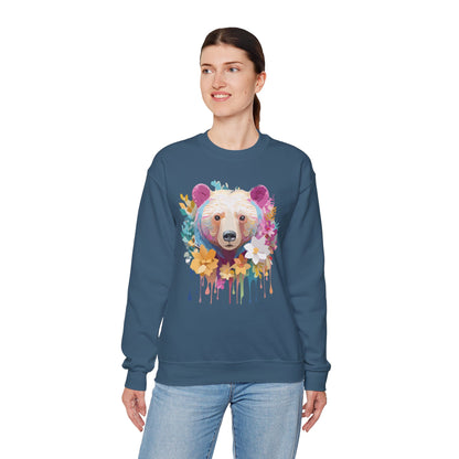 Unisex Floral Bear Sweatshirt With Art Design Gildan 18000 Crewneck