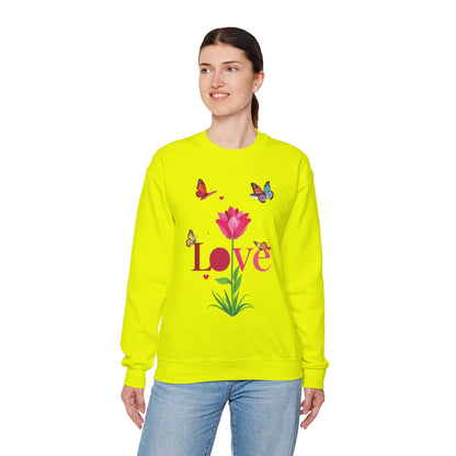 Unisex Floral Love Sweatshirt Floral Butterfly Design Cotton Poly Valentines Day