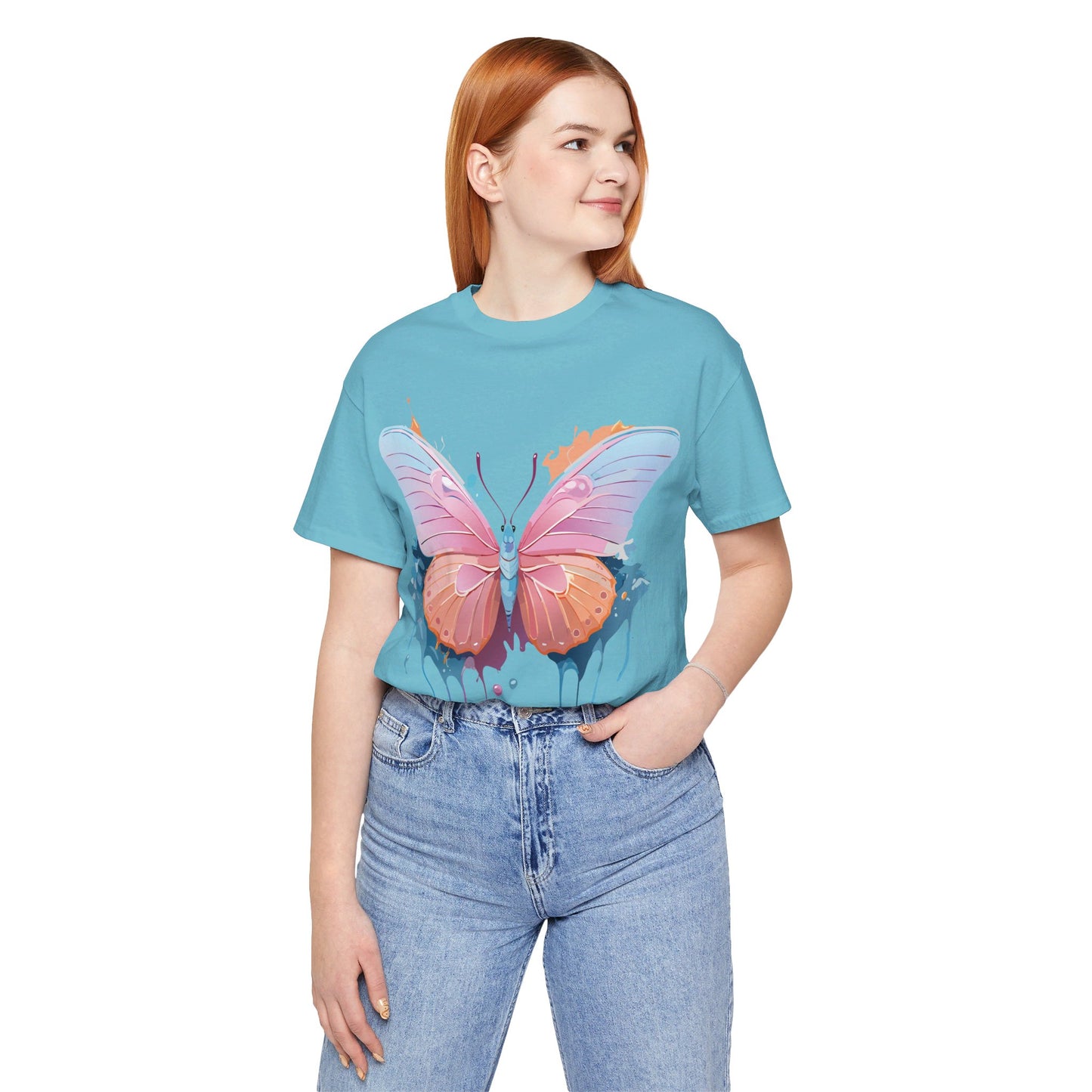 Natural Cotton Tee Shirt with Butterfly