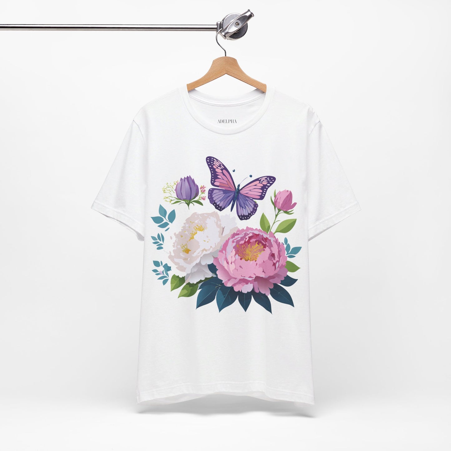 Natural Cotton Tee Shirt with Flowers