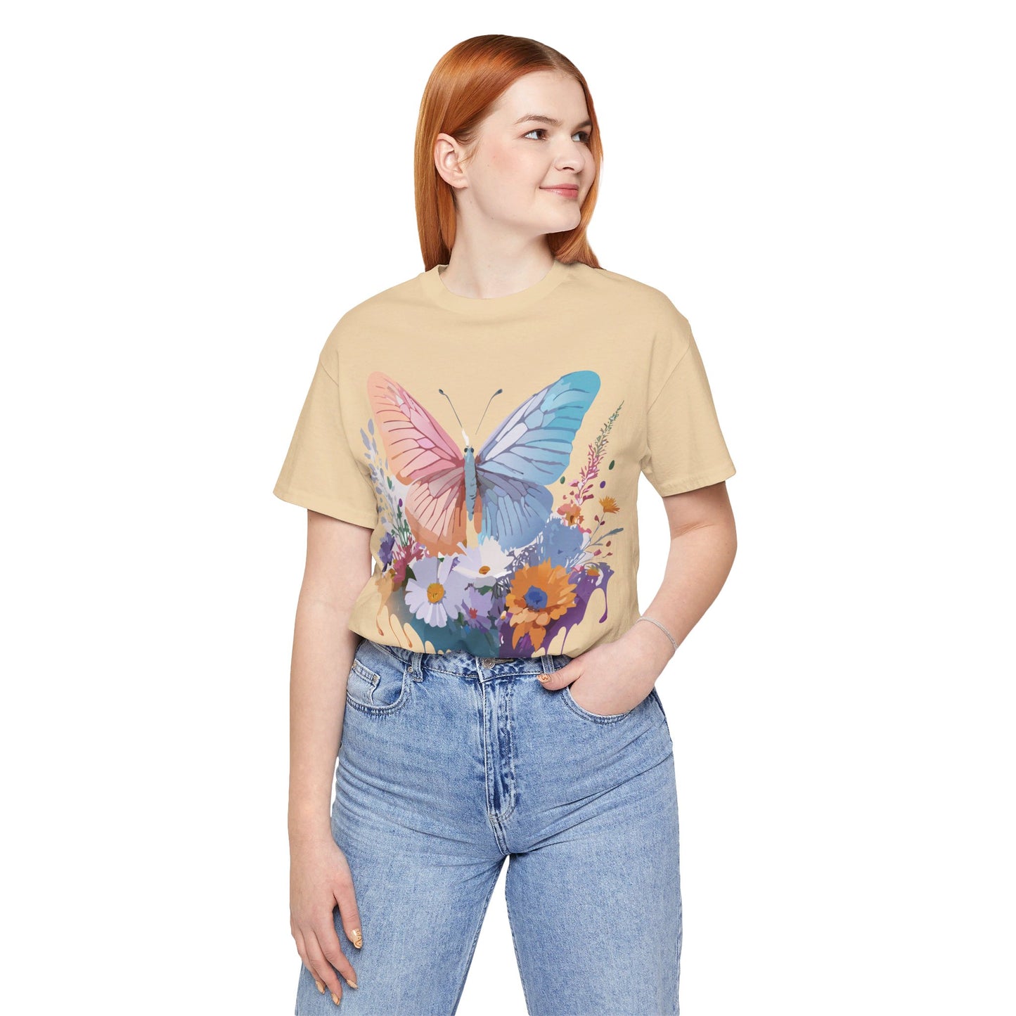 Natural Cotton Tee Shirt with Butterfly