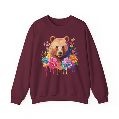 Unisex Floral Bear Sweatshirt With Art Design Animals Sweatshirt