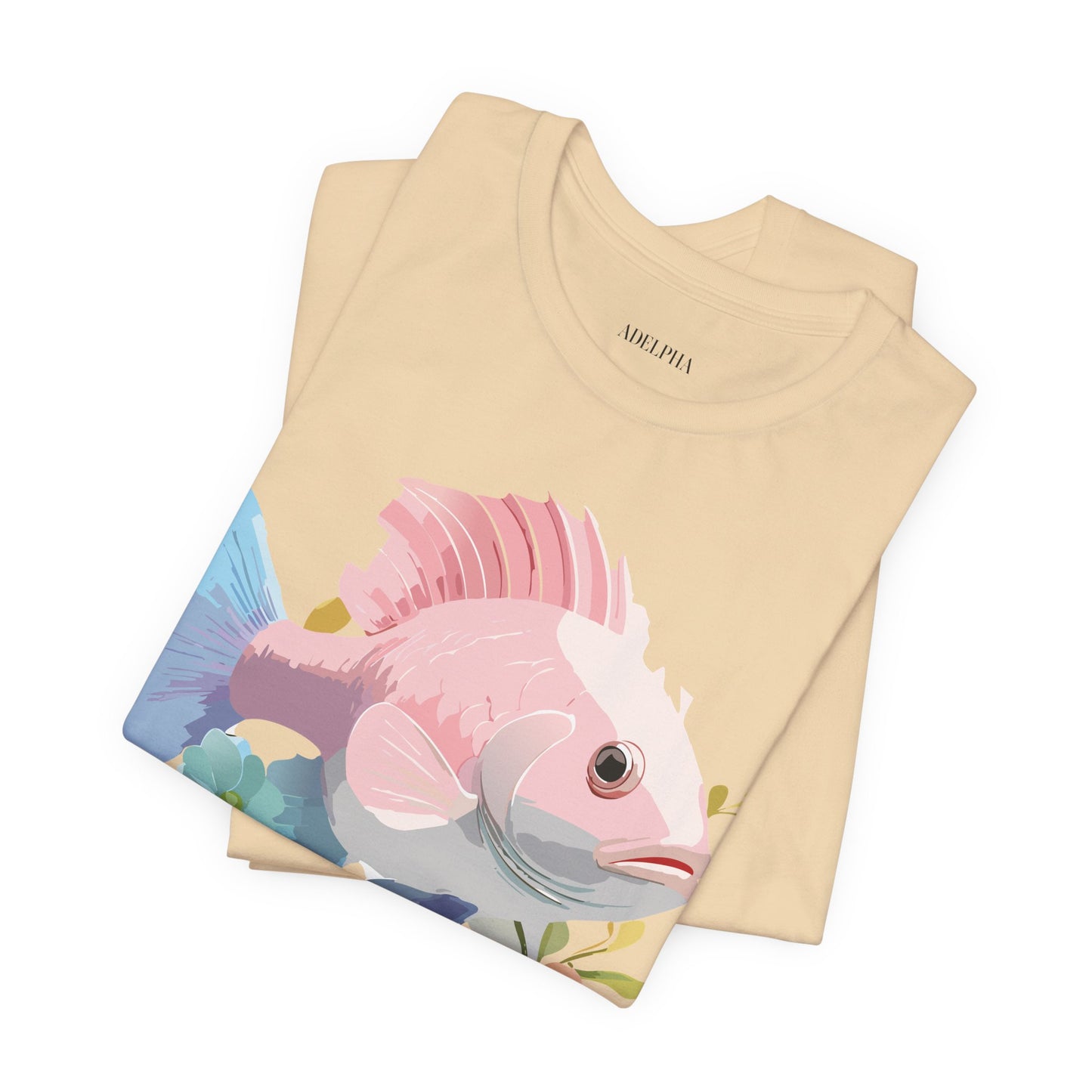 Natural Cotton Tee Shirt with Fish