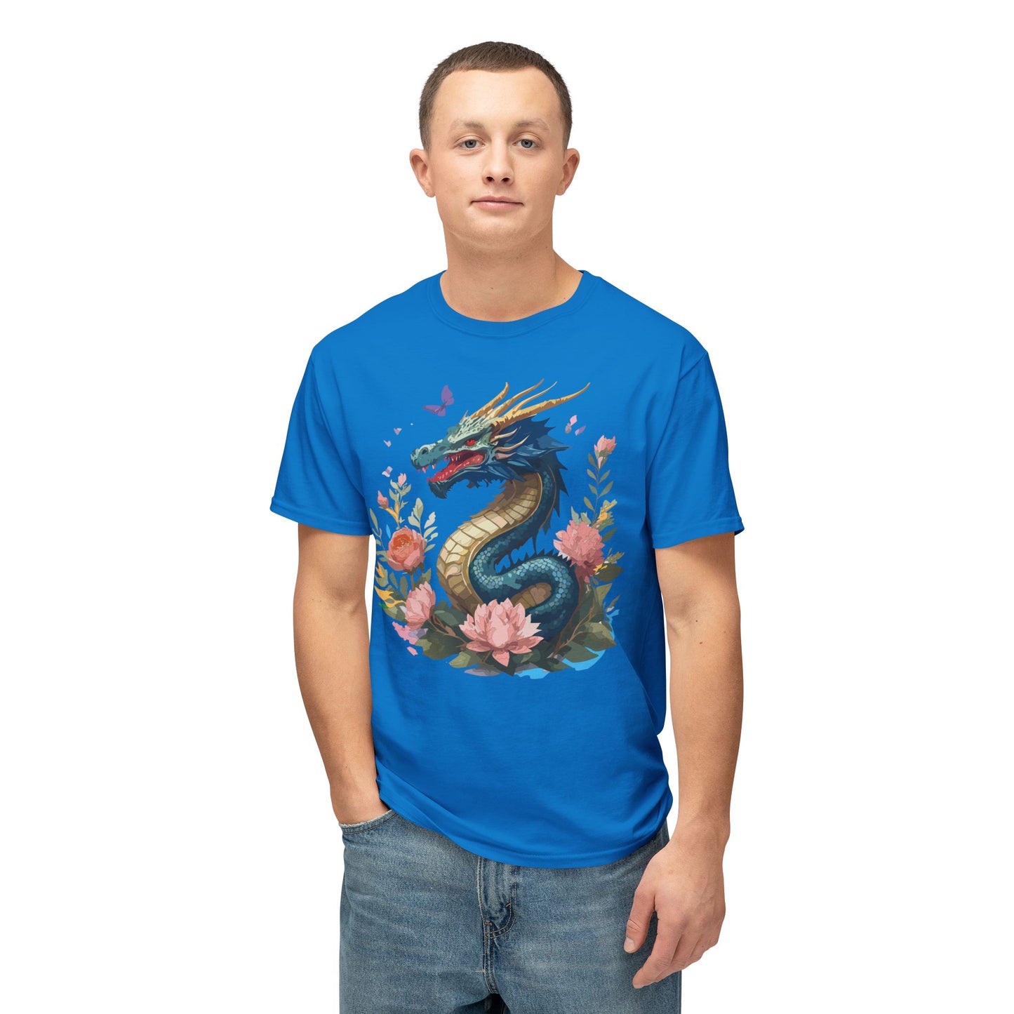 Dragon T-Shirt, Vintage Dragon Tee, Floral Tees, Dragon Art Design Shirt, Tee Shirt with Dragon 2
