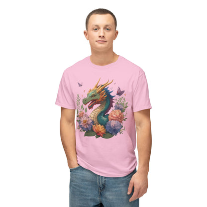 Dragon Art Tee Unisex Vintage Floral Tee Full Color Print HD Cotton