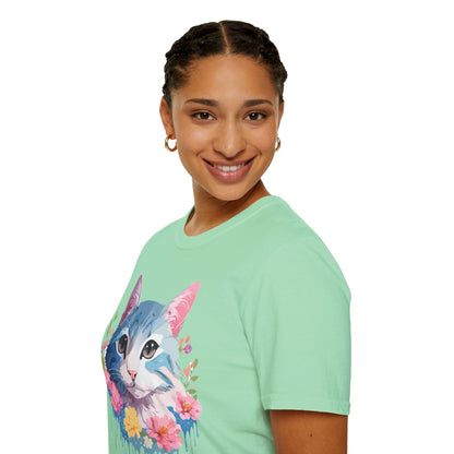 Cat Shirt Unisex Cat Tee Kitten Print Gildan Softstyle 64000