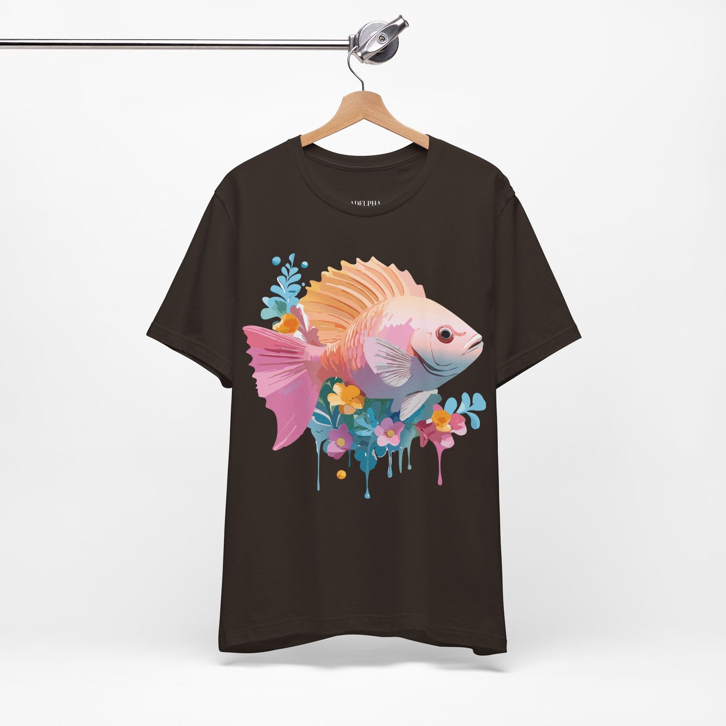 Natural Cotton Tee Shirt with Fish