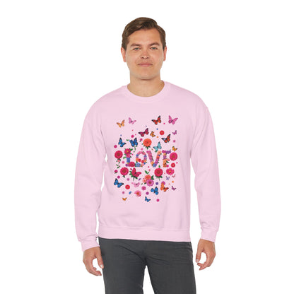 Unisex Floral Love Butterfly Sweatshirt Fifty Fifty Cotton Poly Valentine Day
