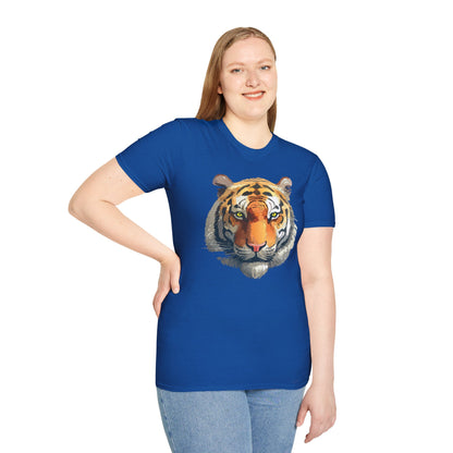 Tiger Print T Shirt Unisex Animal Tee 100 Percent Cotton Softstyle Gildan 64000