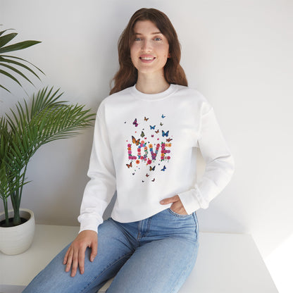 Unisex Floral Love Butterfly Sweatshirt 50 50 Cotton Poly Valentines Day