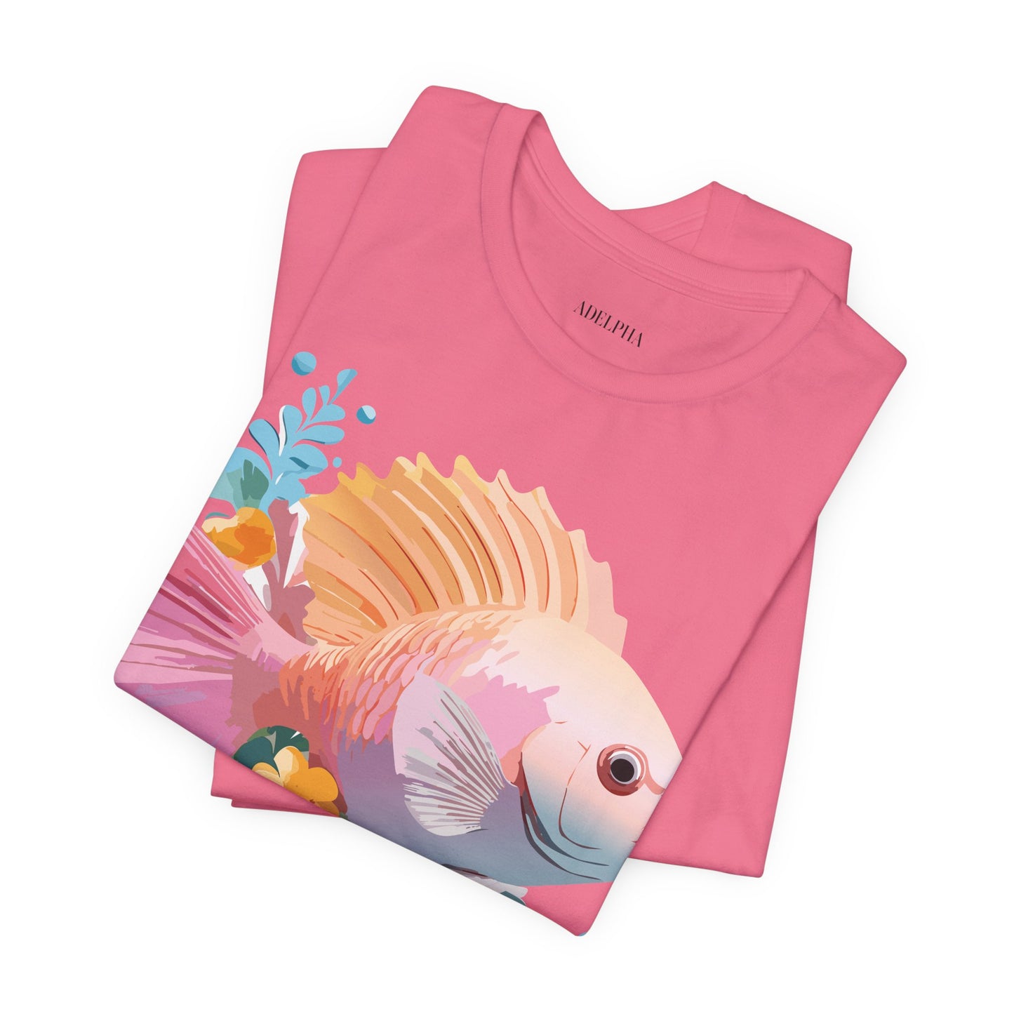 Natural Cotton Tee Shirt with Fish