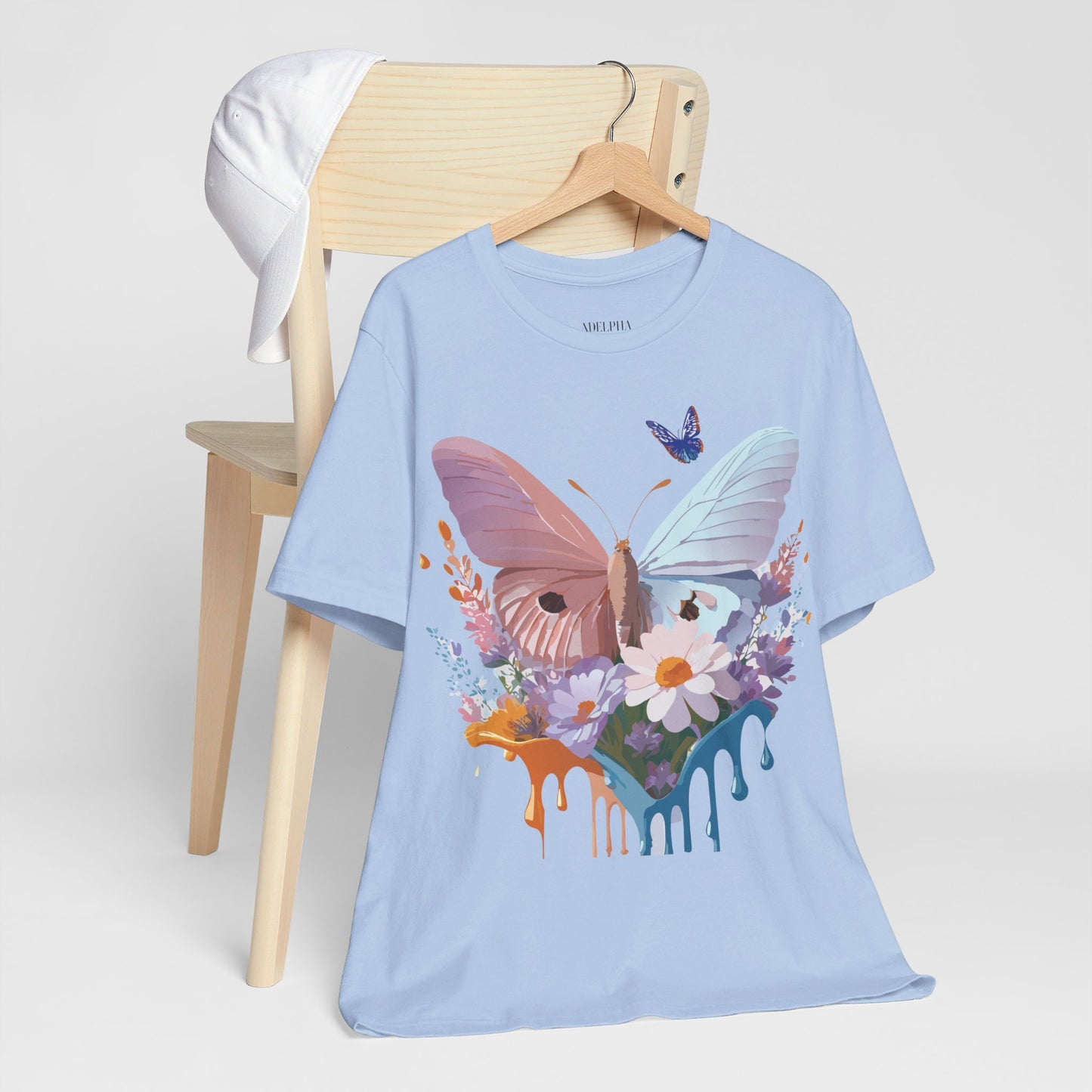 Natural Cotton Tee Shirt with Butterfly