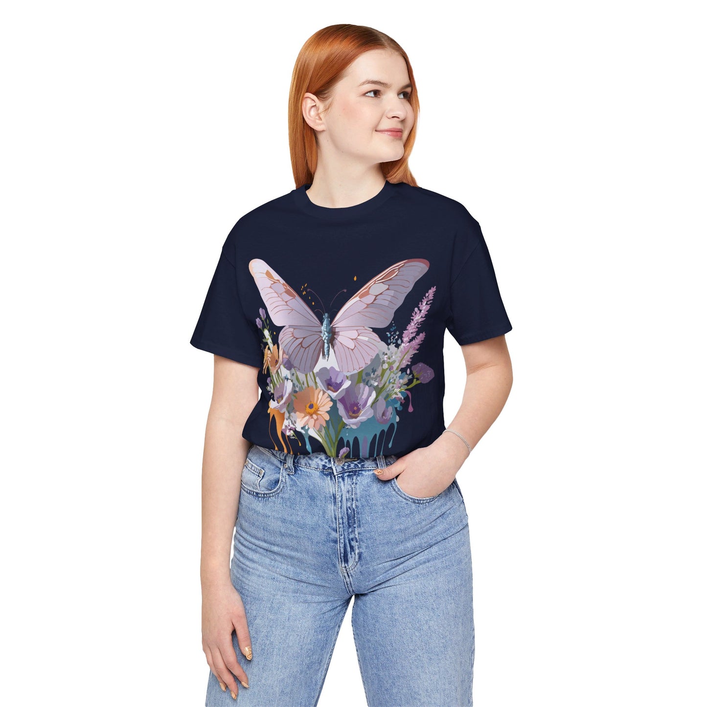 Natural Cotton Tee Shirt with Butterfly