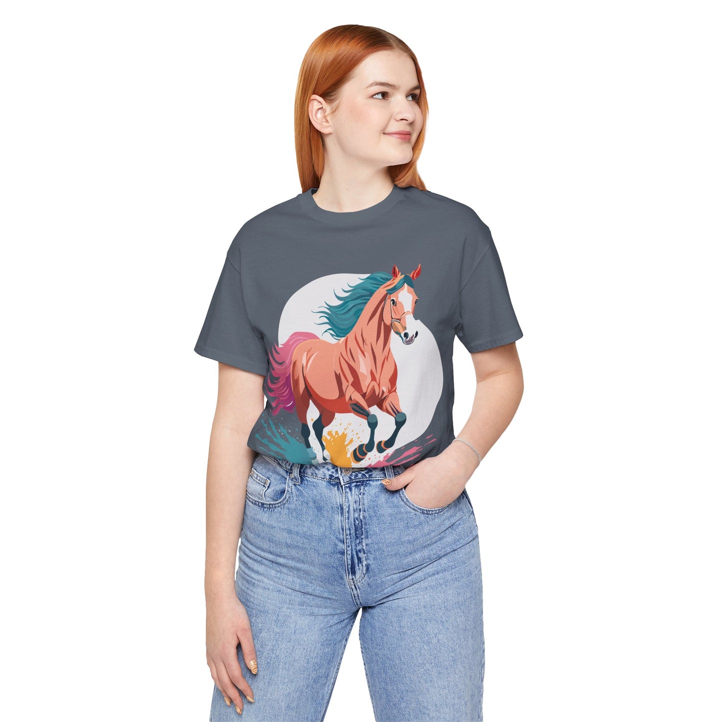 Natural Cotton Tee Shirt with Horse