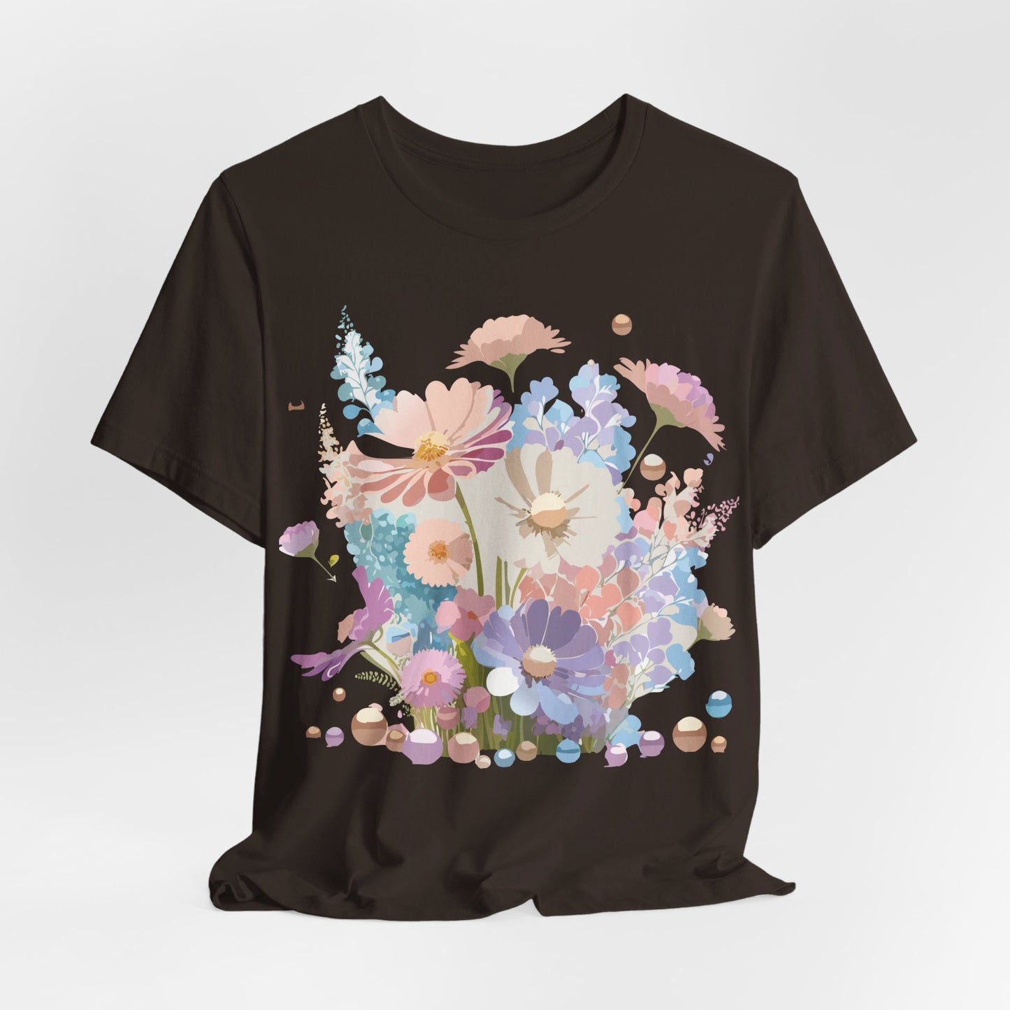 Natural Cotton Tee Shirt with Flowers