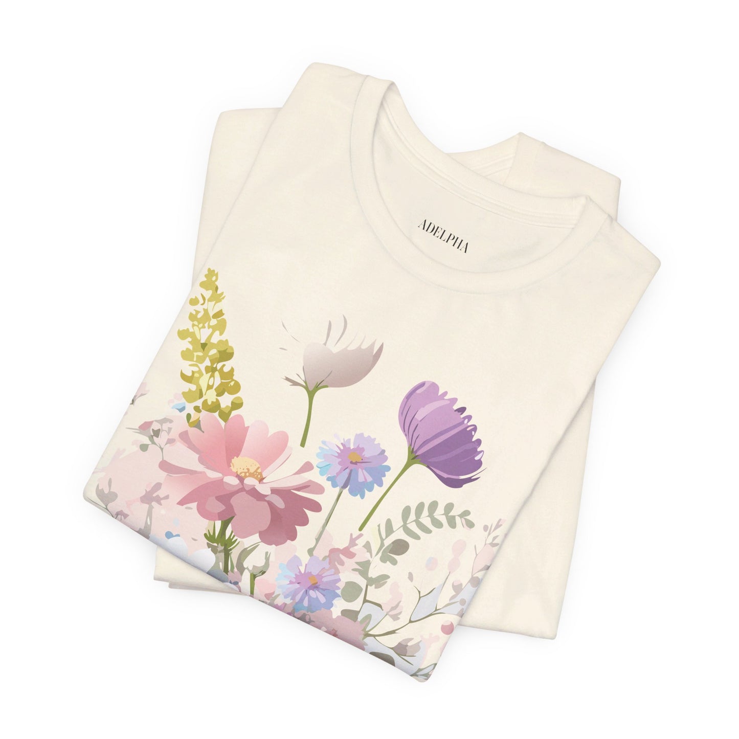 Natural Cotton Tee Shirt with Flowers