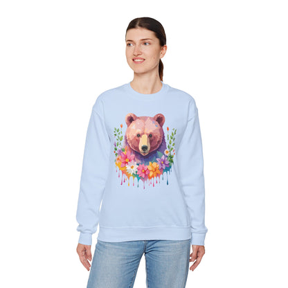 Unisex Floral Bear Sweatshirt Art Design Animals Sweatshirt Cozy Cotton Blend
