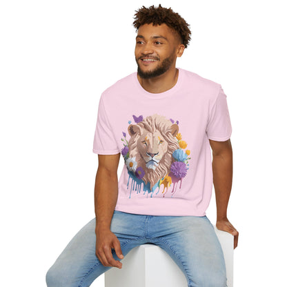 Lion Shirt Unisex Floral Lion Tee Gildan Softstyle 64000 Short Sleeve