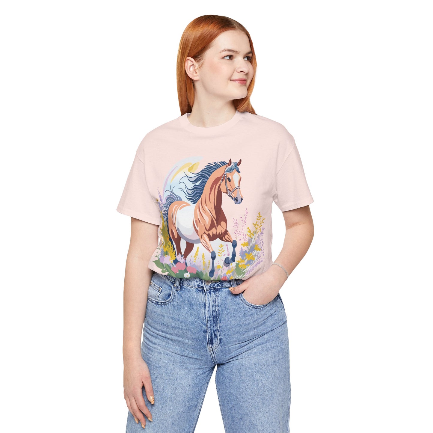 Natural Cotton Tee Shirt with Horse