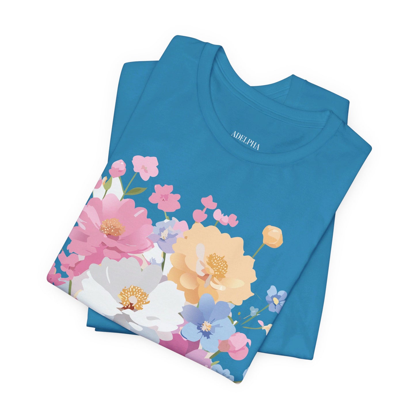 Natural Cotton Tee Shirt with Flowers